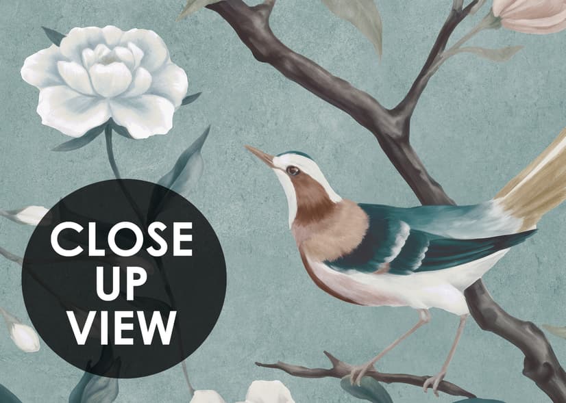 Vintage Peony Floral and Swallow Wallpaper Mural