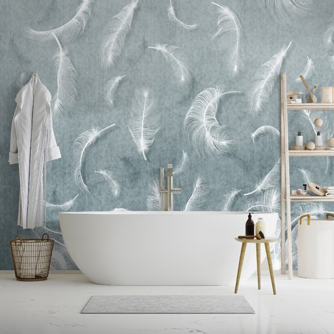 Vintage White Feather Pattern Wallpaper Mural