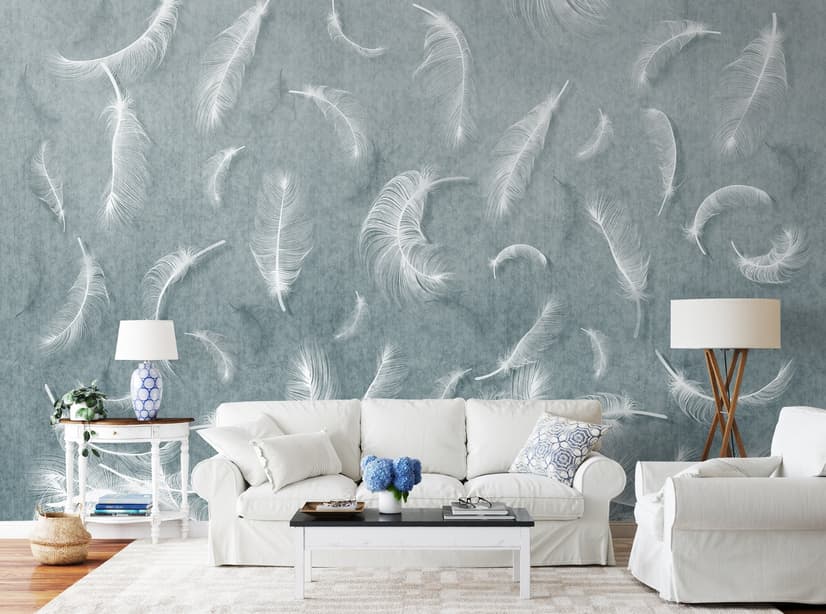 Vintage White Feather Pattern Wallpaper Mural