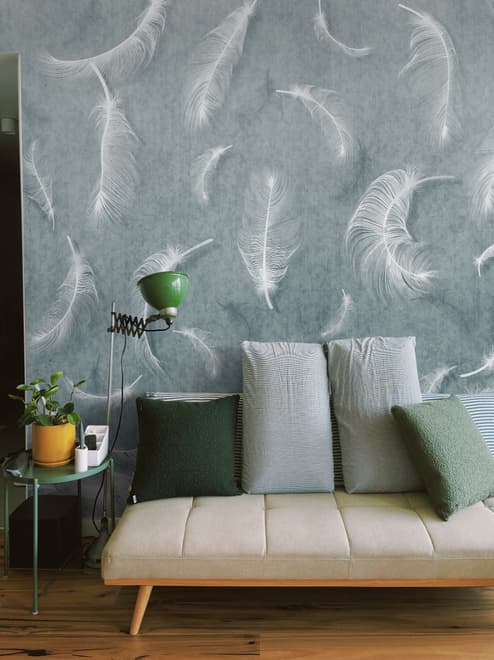 Vintage White Feather Pattern Wallpaper Mural