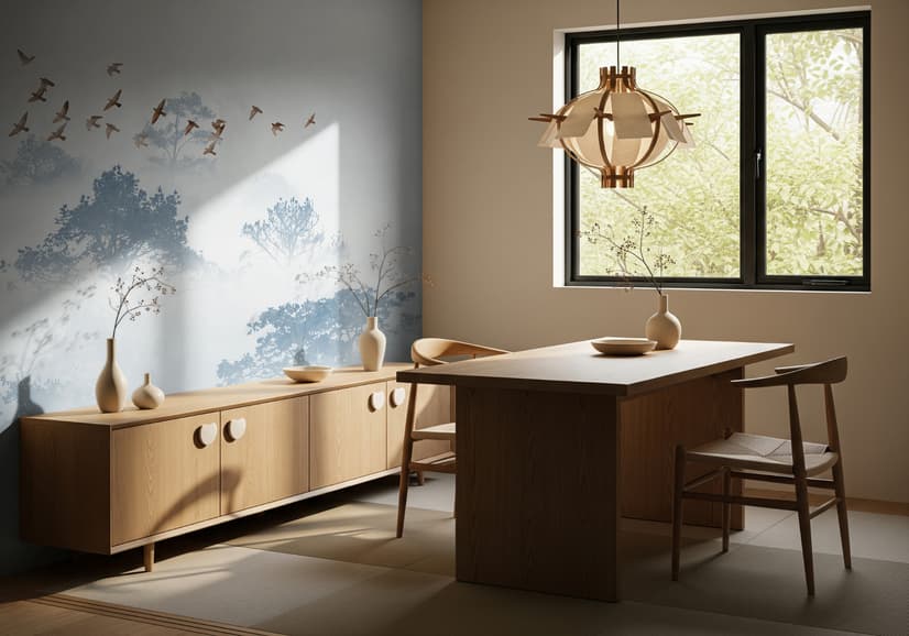 Misty Forest with Birds Wallpaper Mural