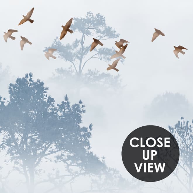 Misty Forest with Birds Wallpaper Mural