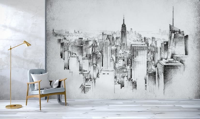 Monochrome Charcoal City Wallpaper Mural