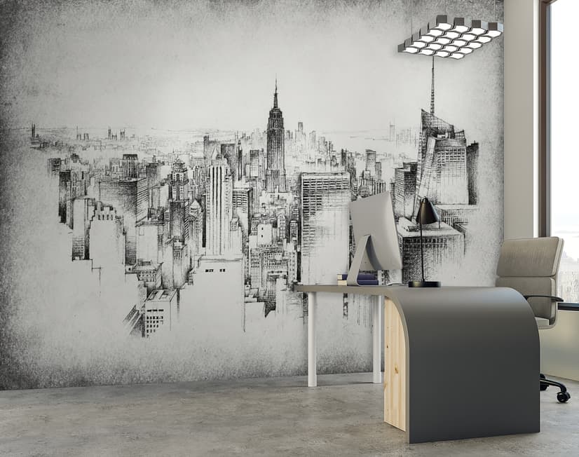 Monochrome Charcoal City Wallpaper Mural
