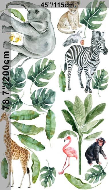 Kids Tropical Safari Animals Set Wall Decal Sticker