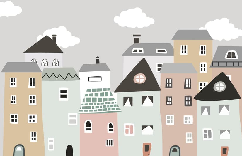 Papier peint panoramique de la petite maison scandinave des enfants
