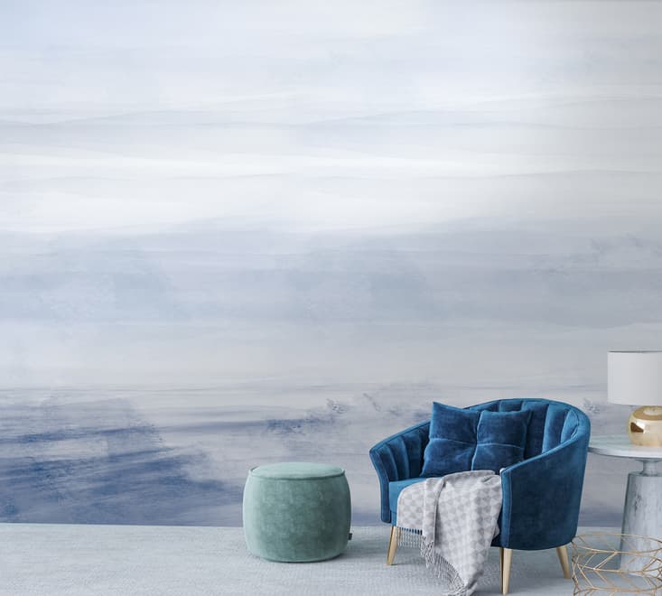 Papier peint horizon océan brumeux tons bleutés