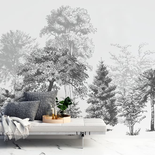 Black and White Forest Wallpaper Mural