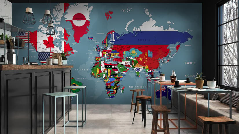 Papier peint drapeaux pays carte monde