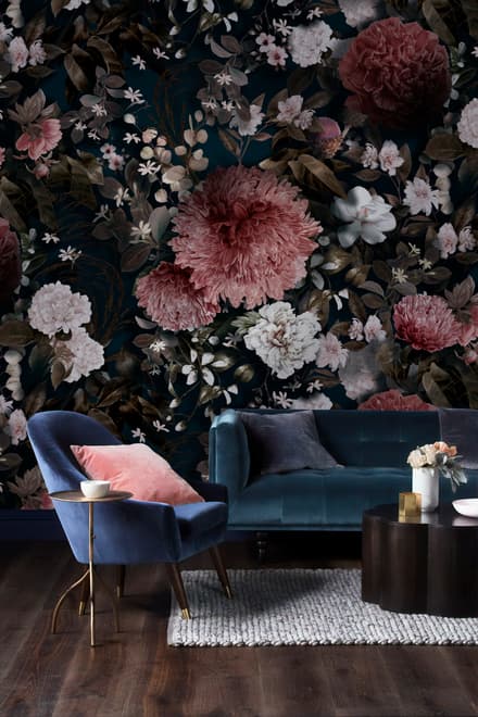 Papier peint panoramique floral vintage et foncé