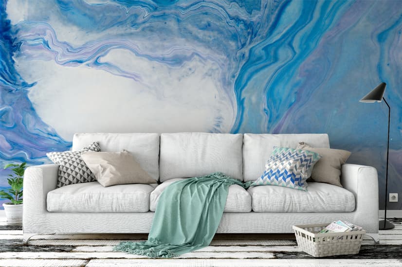 Papier peint panoramique abstrait à motifs de vagues turquoise