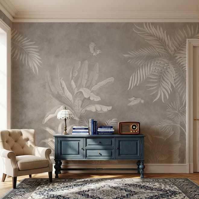 Monochrome Brown Nostalgic Rainforest Wallpaper Mural