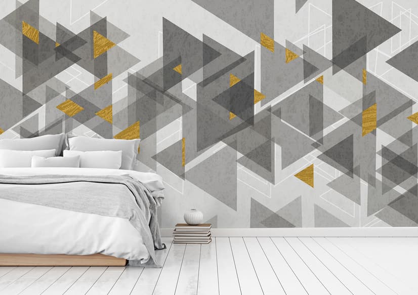 Papier peint géométrique aquarelle triangle jaune gris