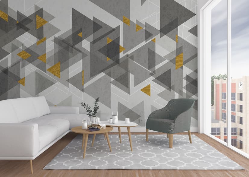 Watercolor Yellow Gray Triangle Geometric Wallpaper Mural