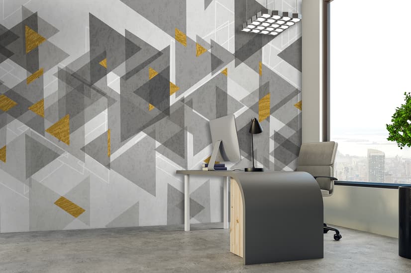 Watercolor Yellow Gray Triangle Geometric Wallpaper Mural