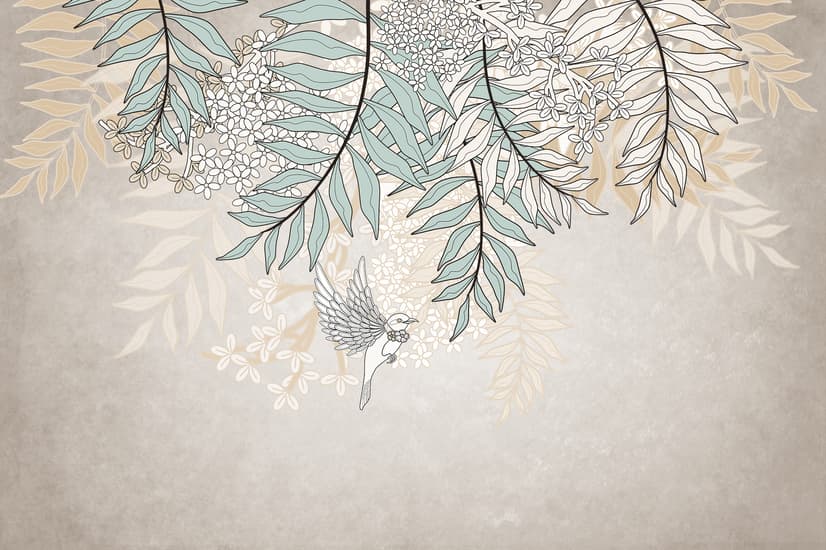 Hanging Soft Leaves Art Wallpaper Mural