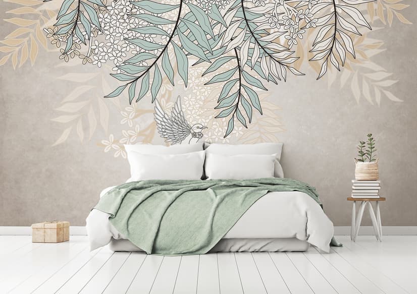 Papier peint art feuilles suspendues douces