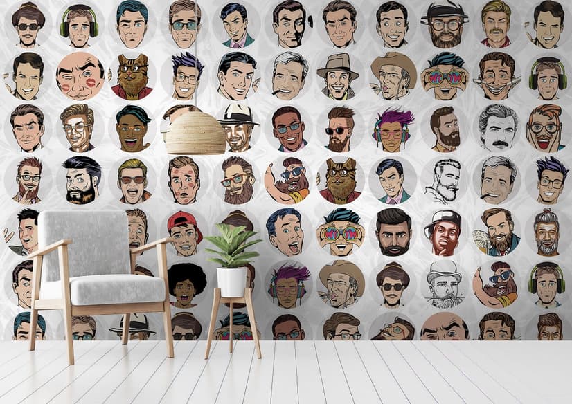 Men Face Pop Art Wallpaper Mural