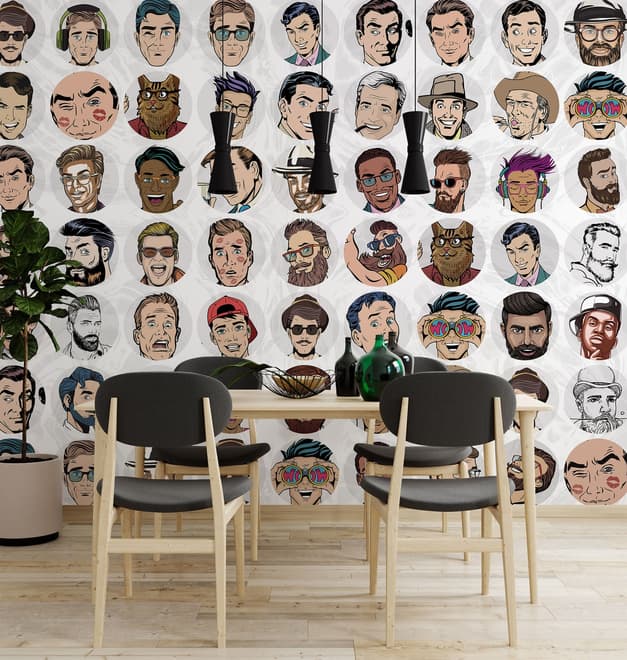 Men Face Pop Art Wallpaper Mural