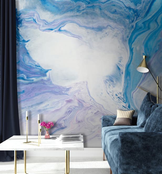 Papier peint panoramique abstrait à motifs de vagues turquoise