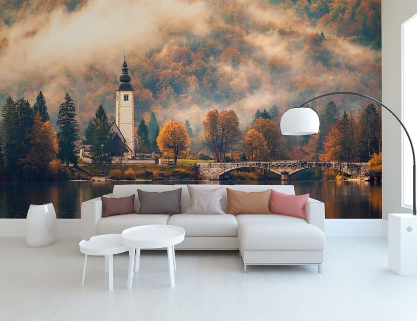 Sunset in Mountain Forest Nature Wallpaper Mural