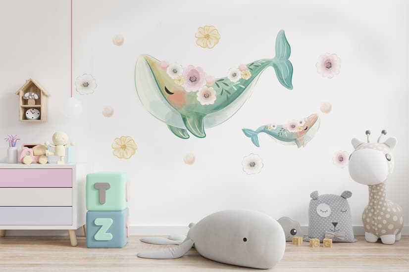 Kids Cute Whale Sea Animals Wall Decal Sticker