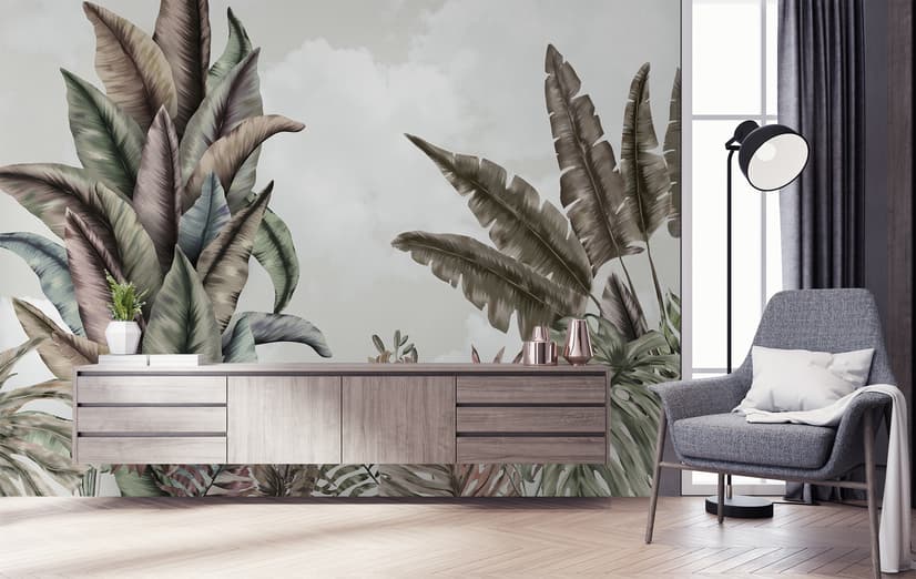 Vintage Tropical Leaf Wallpaper Mural