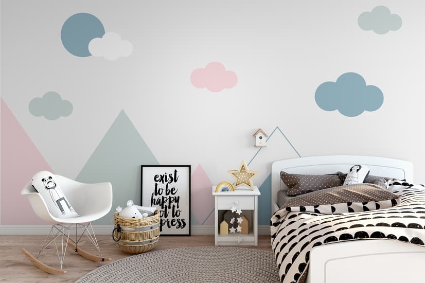 Blue Pink Mountains and Clouds Wallpaper Mural