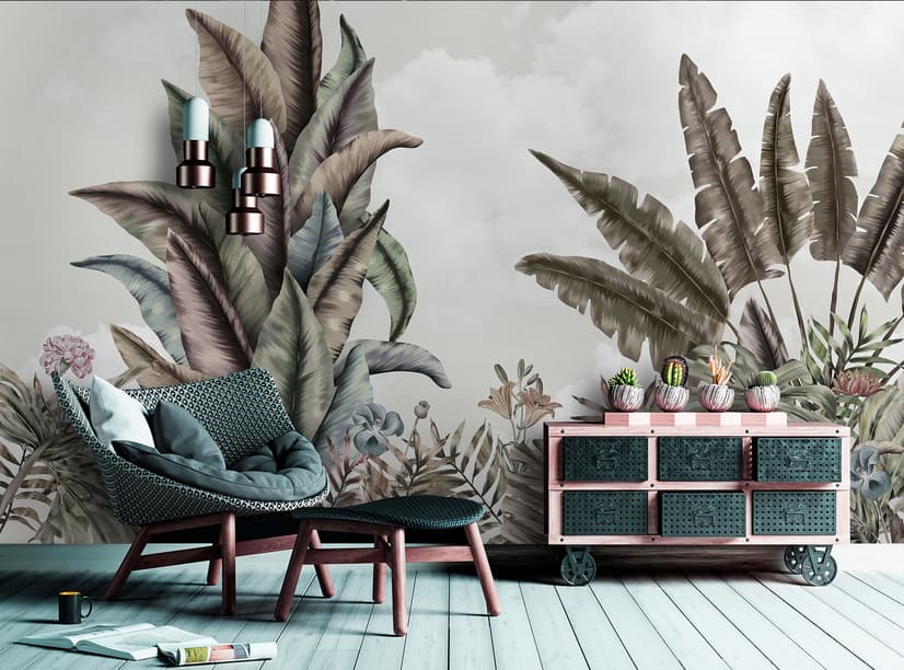 Vintage Tropical Leaf Wallpaper Mural