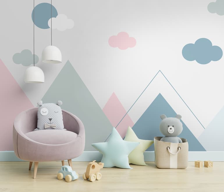 Blue Pink Mountains and Clouds Wallpaper Mural