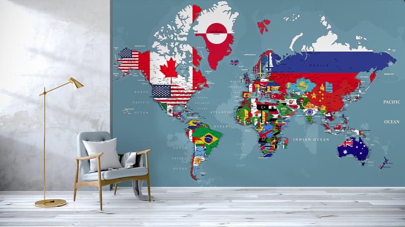 Papier peint drapeaux pays carte monde