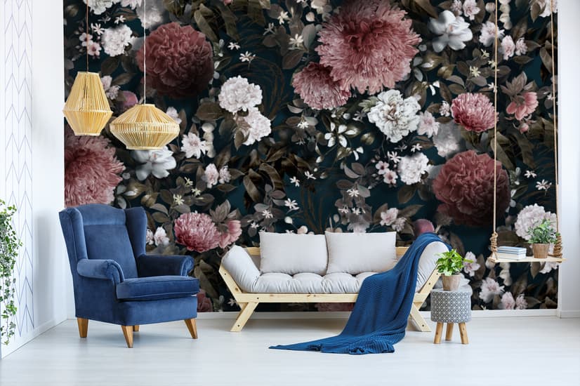 Vintage Dark Florals Wallpaper Mural