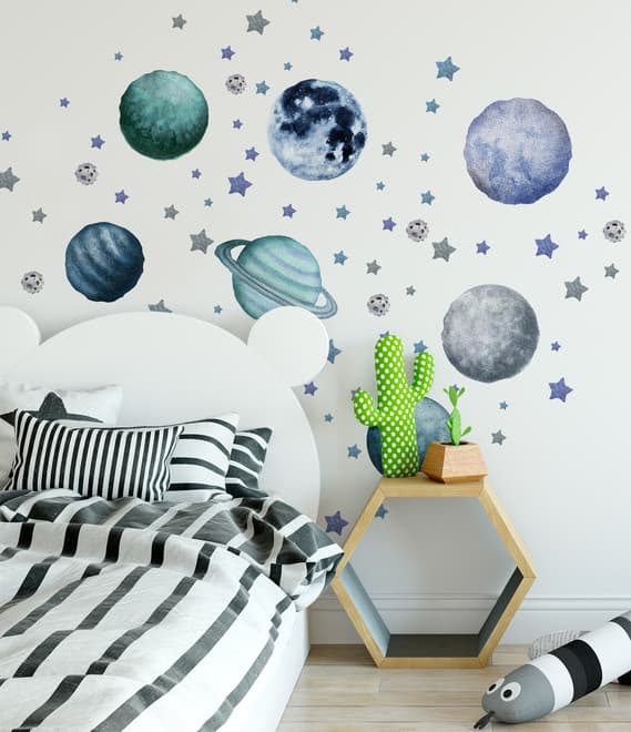 Watercolor Planets and Stars Wall Decal Sticker