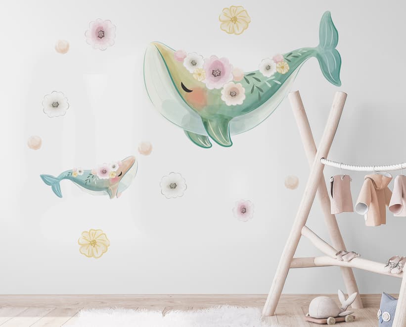 Kids Cute Whale Sea Animals Wall Decal Sticker