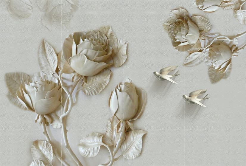 3D Embossed Look Rose Sculpture Wallpaper Mural