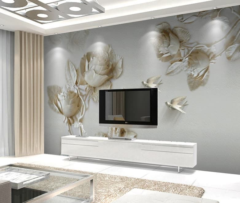 3D Embossed Look Rose Sculpture Wallpaper Mural