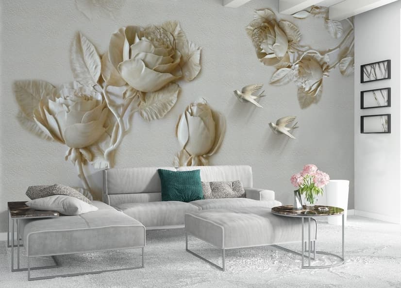 3D Embossed Look Rose Sculpture Wallpaper Mural