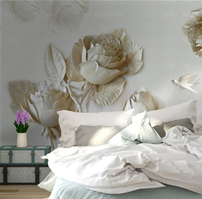 3D Embossed Look Rose Sculpture Wallpaper Mural