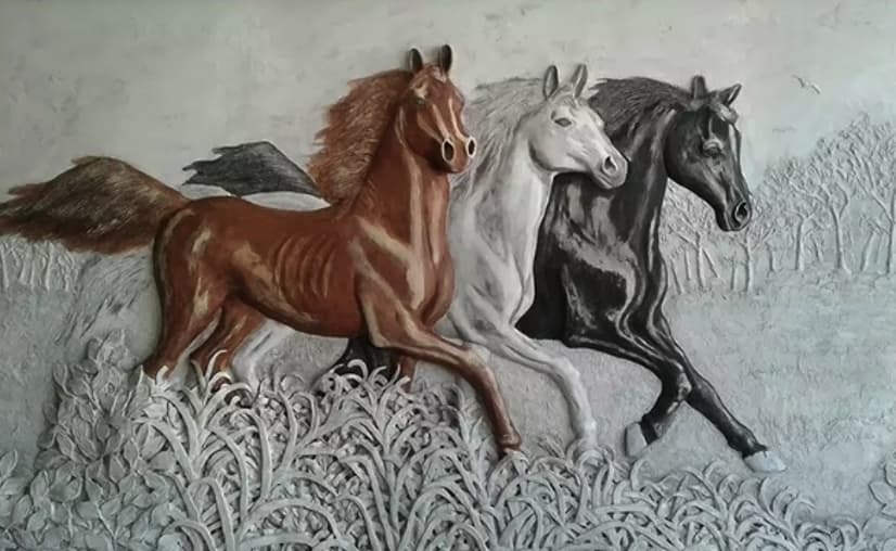 3D Embossed Look Horses Wallpaper Mural