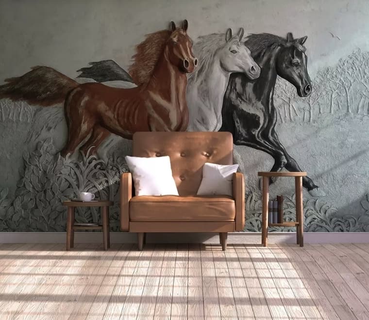3D Embossed Look Horses Wallpaper Mural
