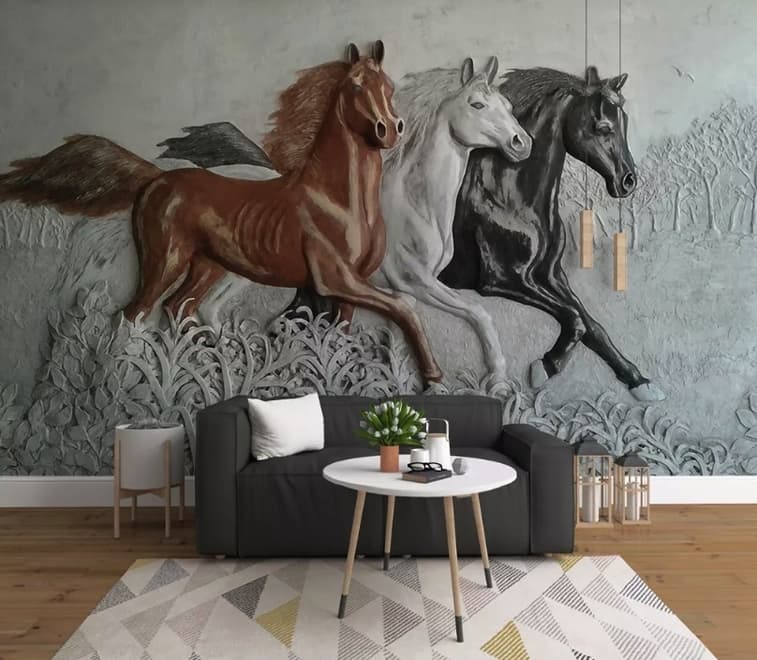 3D Embossed Look Horses Wallpaper Mural
