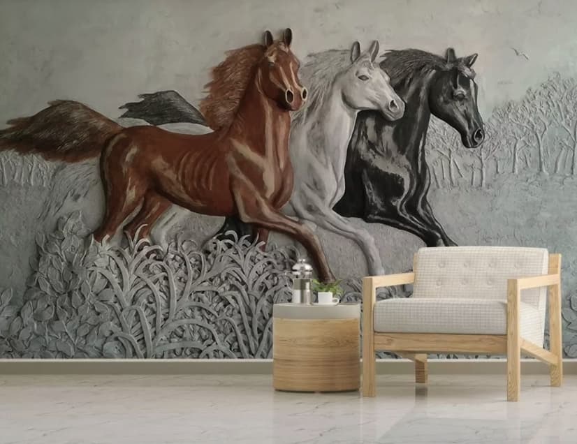 3D Embossed Look Horses Wallpaper Mural