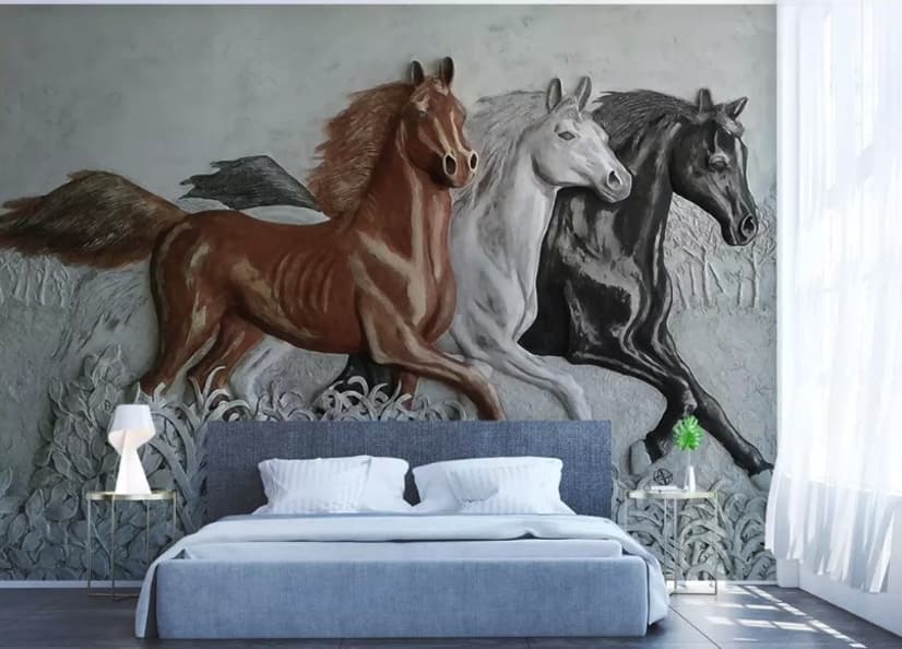 3D Embossed Look Horses Wallpaper Mural