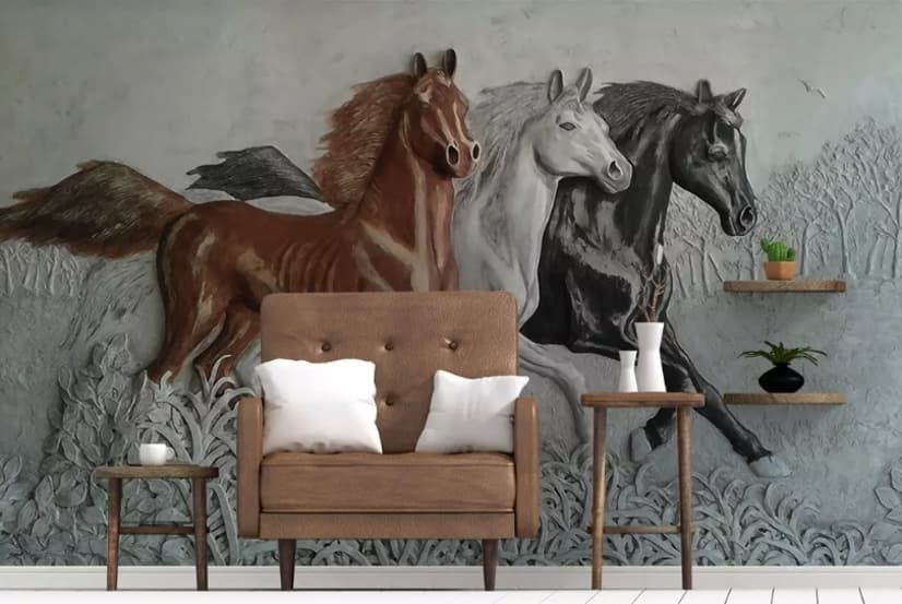 3D Embossed Look Horses Wallpaper Mural