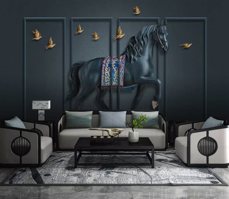 3D Embossed Look Dark Horse Wallpaper Mural