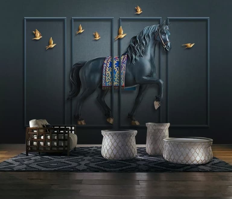 3D Embossed Look Dark Horse Wallpaper Mural
