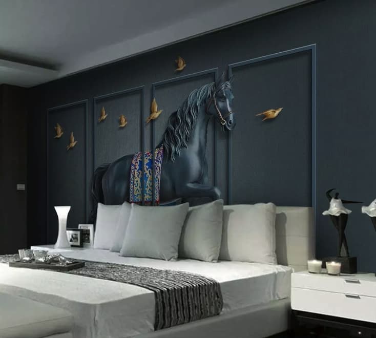 3D Embossed Look Dark Horse Wallpaper Mural