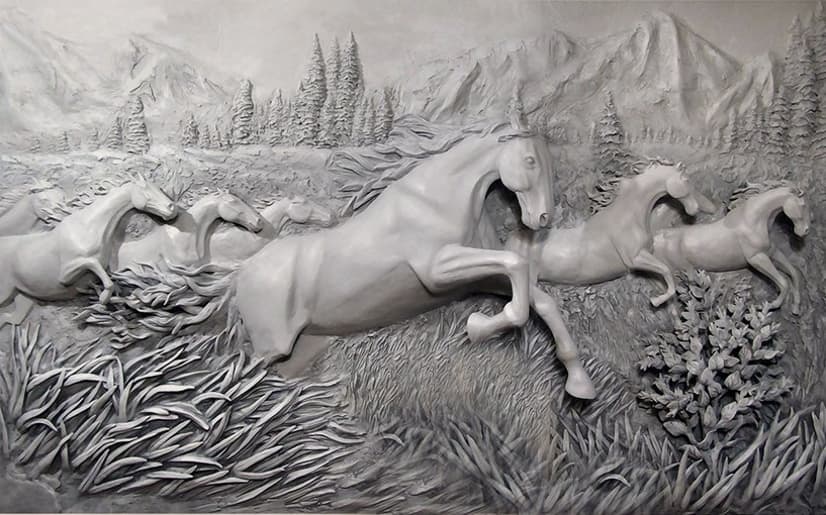 3D Embossed Look Cement Angel Horses Wallpaper Mural
