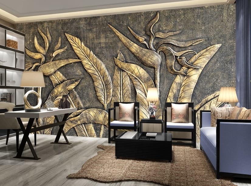 Tropical Birds of Paradise Sculpture Wallpaper Mural