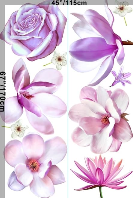 3D Florales Pinkes Lilien-Orchideen-Rosen Wandtattoo